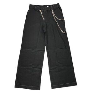 THE RAGGED PRIEST Women Wide Leg Pants Side Chain Angle Zipper Sz 12 Black 46-1
